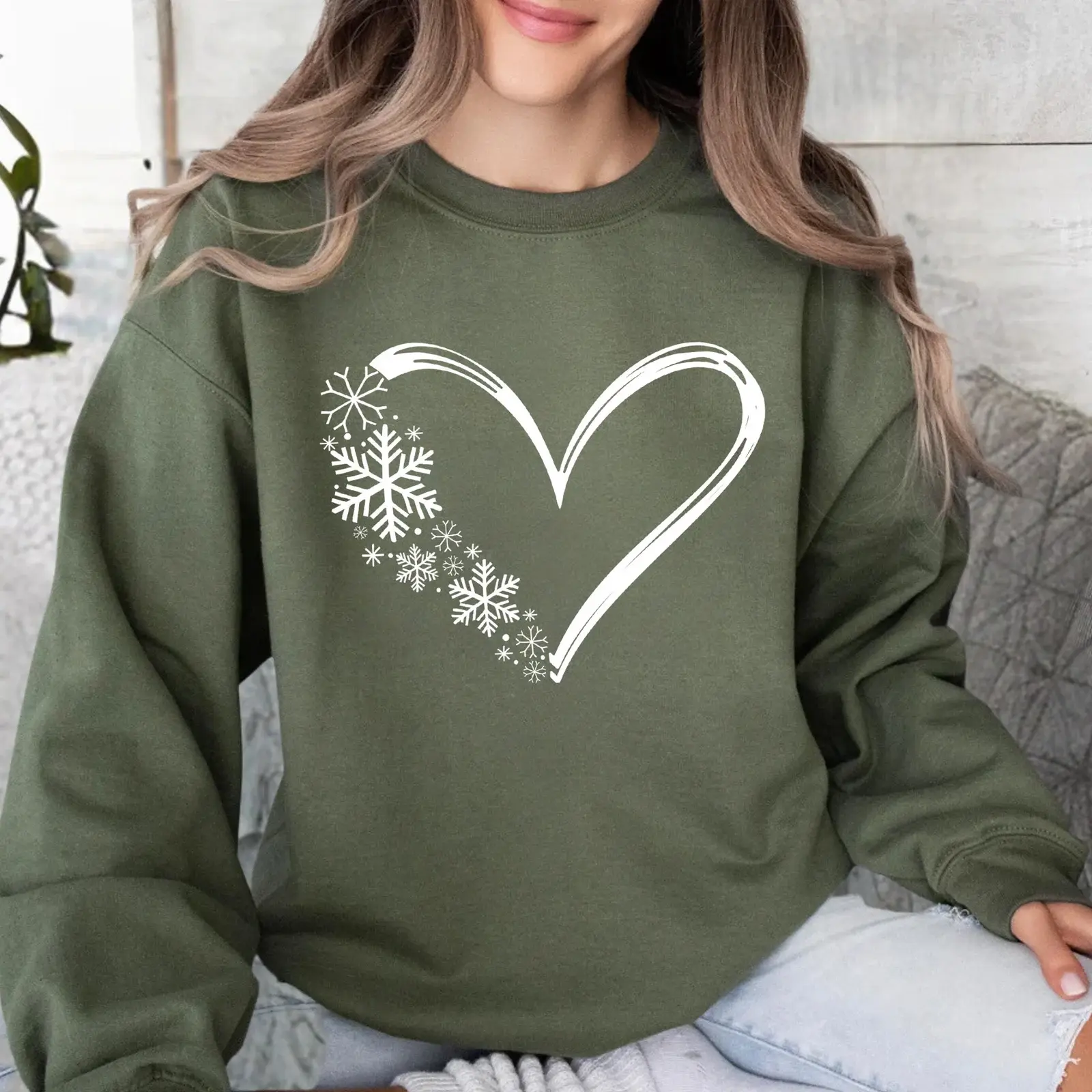 Snowflake Heart Sweatshirt, Christmas Sweatshirt, Snow Flake Heart Sweater, Christmas Gift Shirt