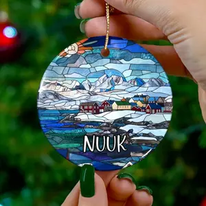 Custom Nuuk Greenland Ornament – Faux Stained Glass Souvenir, Personalized Travel Keepsake