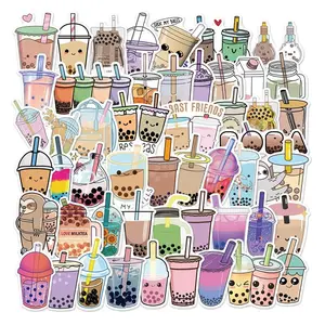 Cartoon Bubble Tea Pattern Sticker, 50pcs/set Creative Cute Bubble Tea Sticker, DIY Decorative Sticker for Stationery & Computer & Water Bottle