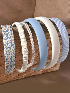 Faux Pearl Decorated Hair Hoop, Elegant Ruched Design Hair Accessories for Women & Girls, Minimalist Headwear Suitable for Daily and Holiday Party Use, Headbands Women, Headband Set