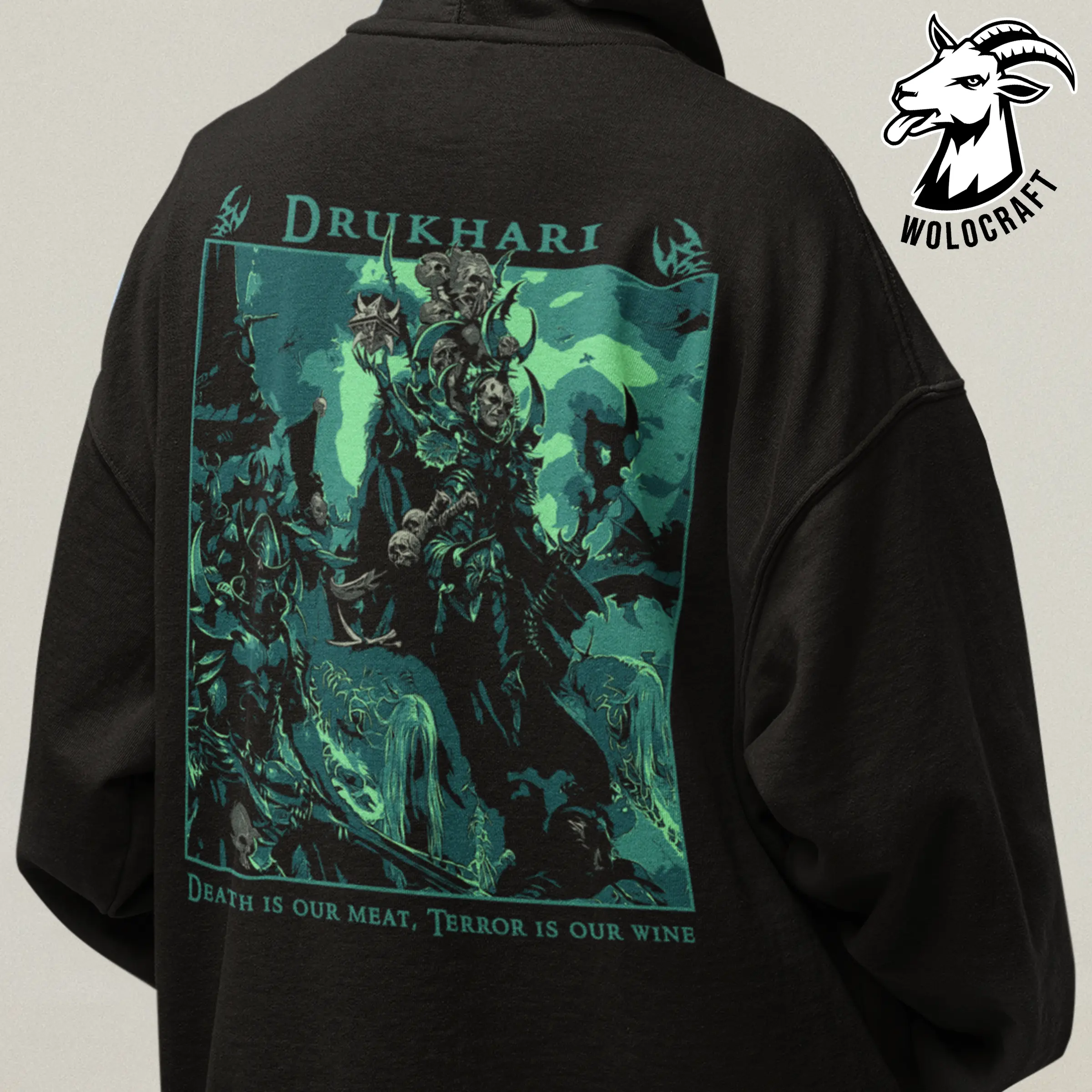 Drukhari Hoodie "Death is Our Meat", Warhammer 40K, Unisex Pullover, Dark Eldar Raider Hoodie, Gothic Sci-Fi Gift, Warhammer Apparel