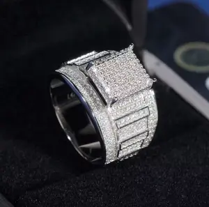 Classic Hip Hop Fire Jewelry Iced Out Zircon 925 Sterling Silver Rings For Men