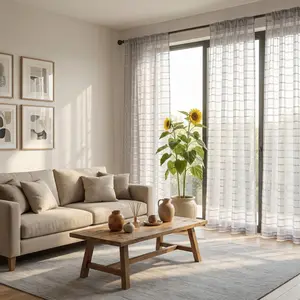 Curtain Club 4 Panels 52x84inch Plaid voile Sheer Curtains, Are Perfect For Decorating Your Living Room And Bedroom  FT0028 Home Textile Interior Decoration Accessories,Sheer,Woven,Rod,Pocket,Curtains