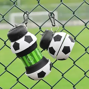 Soccer Ball Design Sports Water Bottle, 1 Count Leak Proof BPA Free Silicone Collapsible & Portable Drink Bottle, Foldable Water Bottle, Perfect for Gym, Hiking, Camping & Travel