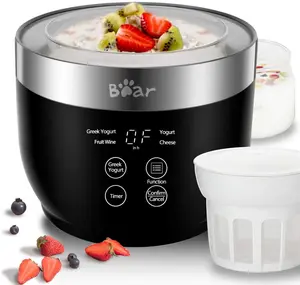 Bear Greek Yogurt Maker with Strainer, Timer Control, Stainless Steel Inner Pot, Automatic Digital, 2 Glass Jars for Home Yogurt, Cheese, Fruit Wine
