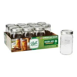 32oz Wide Mouth Glass Storage Jars with Lids & Bands, 12-Pack Quart Size Containers for Food Storage, Fermenting, Pantry Organization & DIY Projects