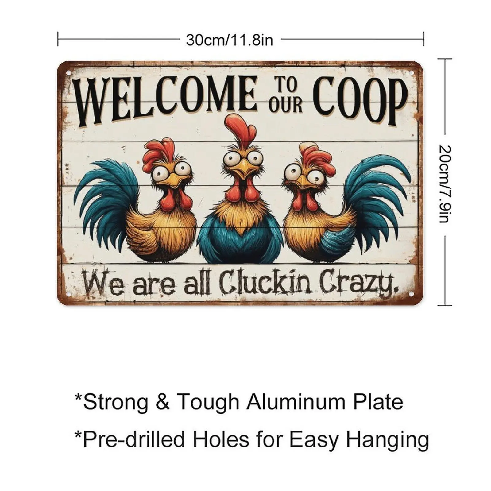 Welcome to Our Coop Sign We Are All Cluckin Crazy Metal Sign Farmhouse Kitchen Coop Decor Funny Novelty Chicken Coop Accessories Farm Wall Decor 8x12 Inch, Perfect for Room Decor
