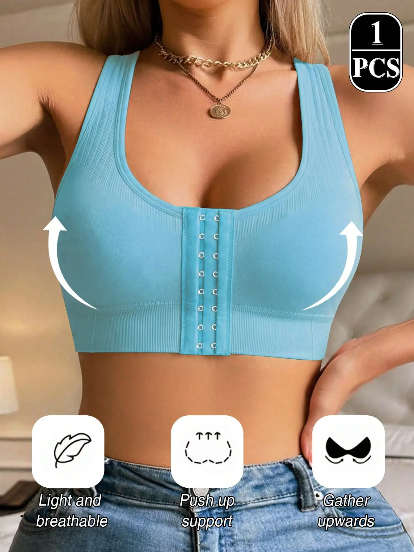 Front Hook Racerback Sports Bra Seamless Push Up Workout Bra S-XL