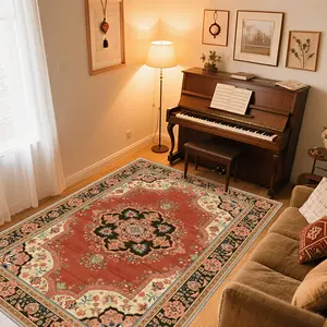 PLUMLIK Vintage Rug, Woven Textured Ornate Floral Medallion Pattern Carpet, Soft Low Pile Boho Printed Non-Slip Rug Washable Indoor Outdoor Rug for Living Room, Bedroom, Entryway Rugs For Home Decor, Ideal For High Traffic Areas, Mother's Day Gift