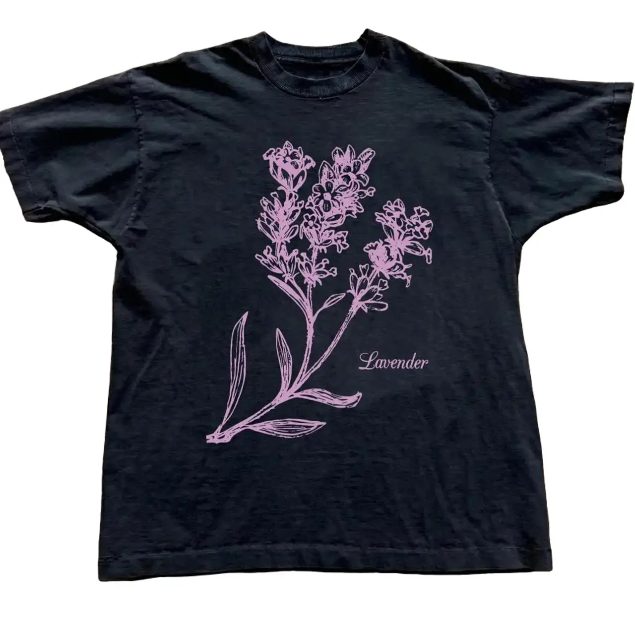 Gildan Men's and Women's T-shirt, Black Lavender Botanical Floral Graphic Tee, Lavender, Floral Tee, Unisex T-shirt, Gift T-shirt, Y2k Unisex Graphic Tees Gothic Grunge Emo Scene Amity Affliction Style Clothes Menswear Womenswear Streetwear