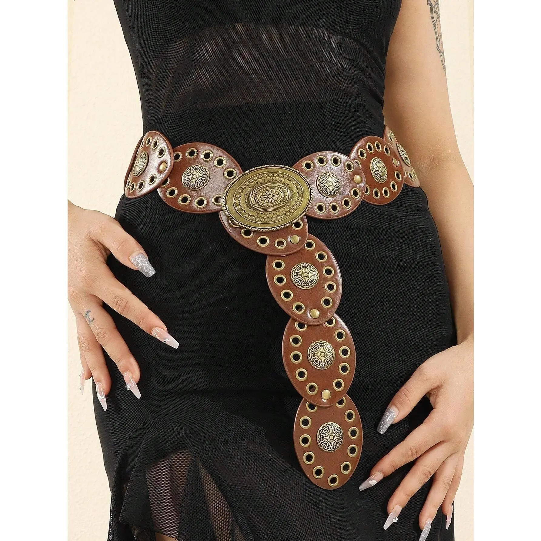 DealsForYouDays Women's Western Style Chunky Belt Wide Disco Belt Circle Y2k Belts