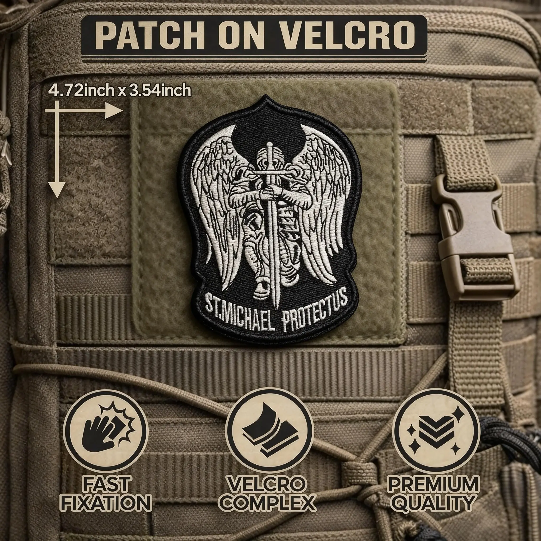 St. Michael Protect Us Embroidered Patch with Velcro Backing, Tactical Military Operator Badge Size 3.54 X 4.72 Inches, Perfect for Bags and Vests, Unique Embroidery, Appliques Embellishments, Applique Patches