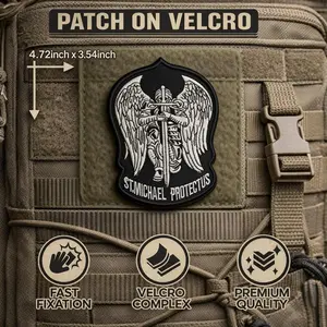 St. Michael Protect Us Embroidered Patch with Velcro Backing, Tactical Military Operator Badge Size 3.54 X 4.72 Inches, Perfect for Bags and Vests, Embroidery