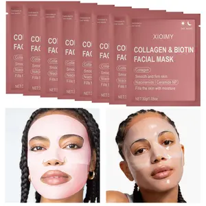 8pcs Collagen & Biotin Face Mask Set, Moisturizing Mask, Firming Mask, Alcohol-Free, Low Sensitivity, Strong Hydration, Smooths Skin, Suitable for All Skin Types