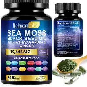 Sea Moss Capsules 60 Count 3 in 1 Formula with Black Seed Oil and Ashwagandha 19445mg Irish Sea Moss Supplement for Immune Support Energy Metabolism Boost Overall Wellness for Men and Women