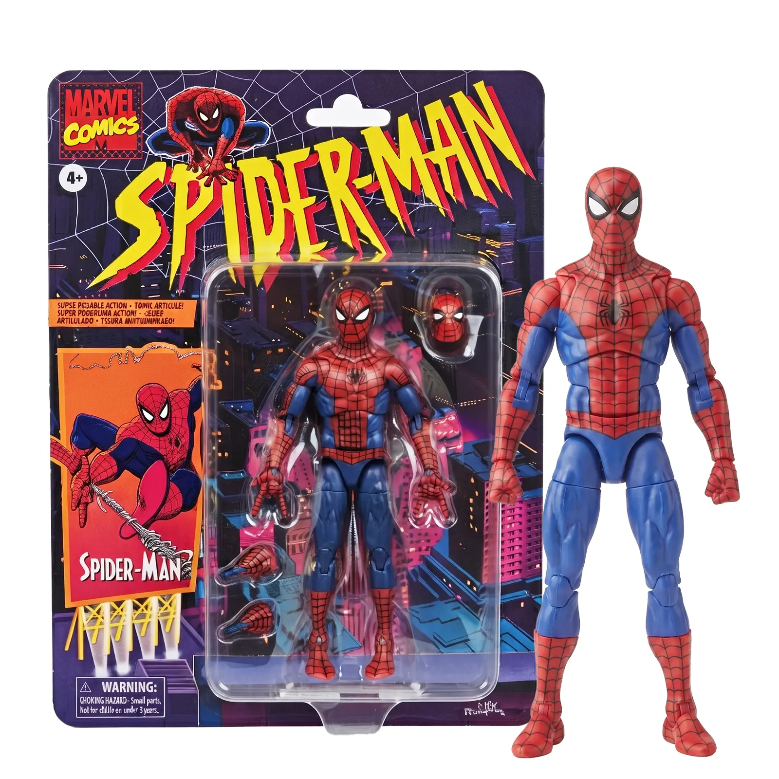Marvel Spider-Man Retro Action Figure, Classic Comic Style Super Hero Toy with Poseable Joints, Collectible Figure with Accessories for Kids & Fans