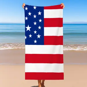 USA Flag Microfiber Beach Towel - 250g, Quick Dry, Breathable, Absorbent, Unisex Patriotic Bath Towel with Star Cover, Summer Essential for 4th of July Guests, Ideal for Wiping, Wipe