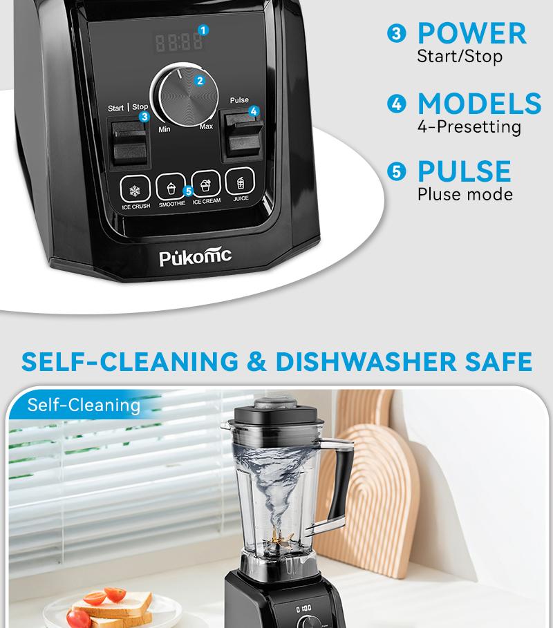Pukomc Professional 1200W Blender &ndash; 9 Speed Settings + Pulse &ndash; Ice Crushing, Smoothies, Juicing &ndash; 65oz Capacity
