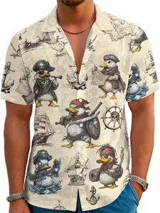 Fun Hawaiian Shirt for Men, Casual Button-Up Short Sleeve Shirt, Vacation Party Wear, Single Top, All over Print, Fitted Style