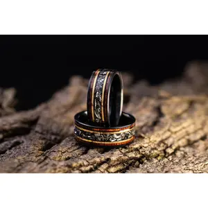 Everlasting Ember - Burnt Whiskey Barrel Ring with Meteorite, 8mm