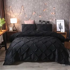 Black Pinch Tufted Duvet Cover Set, Envelope Pillowcase Design, 1 Duvet Cover + 2 Pillowcases (No Comforter), Machine Washable Fade Resistant Microfiber Bedding, Ideal for Adults, Teens & Dorm Use