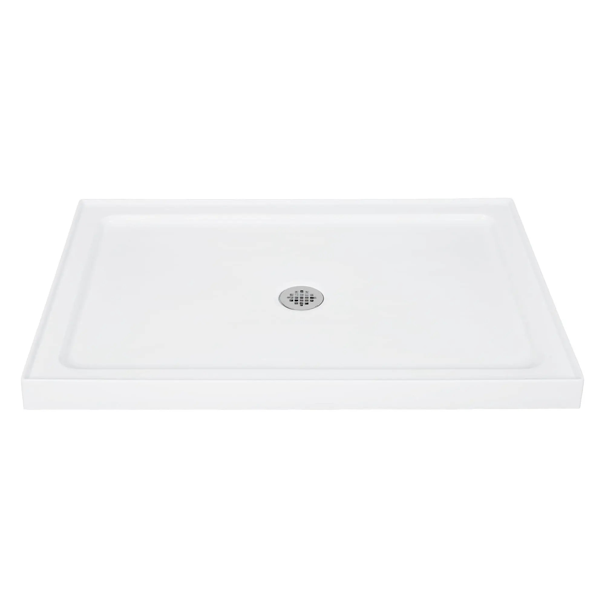 32x40 in Shower Base with Slip-Resistant Textured Surface, Modern White Acrylic Shower Bases & Pans with Stainless Steel Drainer, Easy Assembly & Cleaning