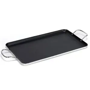 IMUSA Nonstick Stovetop Double Burner Griddle with Metal Handles, 19-Inch, Black
