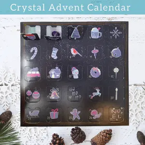 Crystal Advent Calendar - 9x9 Box with 25 Unique Crystals Minerals Stones & Gems for Christmas Decor & Rock Collection - Perfect Gift for Kids & Adults