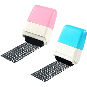 2Pcs Identity Protection Roller Stamps Identity Prevention Theft Stamp Wide Rolling Security Stamp for Privacy Protection, ID Blockout and Address Blocker (Pink and Blue)