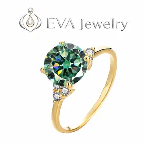 [EVA Jewelry] Green Stone 925 Sterling Silver Synthetic Moissanite Ring 3CT