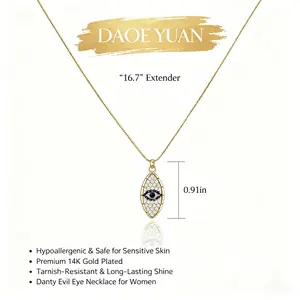 Evil Eye Protection Necklace, 14K Gold Plated Good Luck Pendant, Dainty Negative Energy Shield Jewelry ,Unisex,Gifts