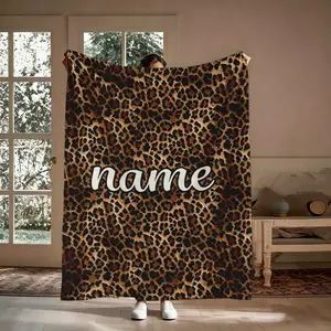 Gift For Her Him Flannel Throw Blanket, Custom Name Leopard Print Animal Pattern Soft Cozy Blanket, Warm For Living Room Bedroom Office Nap, Birthday Gift For Girlfriend Bestie Friend, Y2K Aesthetic Personalized Keepsake Home Decor