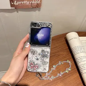 Heart Butterfly Glitter Transparent Flip Phone Case, Samsung Zfold3/zflip3-7, Luxury High-End Full Coverage Protective Cover Accessories