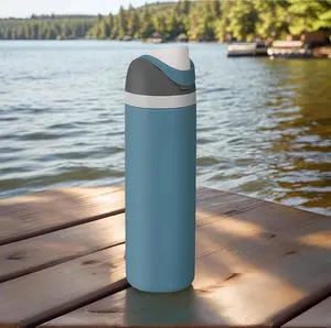 Stainless Steel Water Bottle with Straw 24 ounces Blue Design Portable and Durable for Daily Use