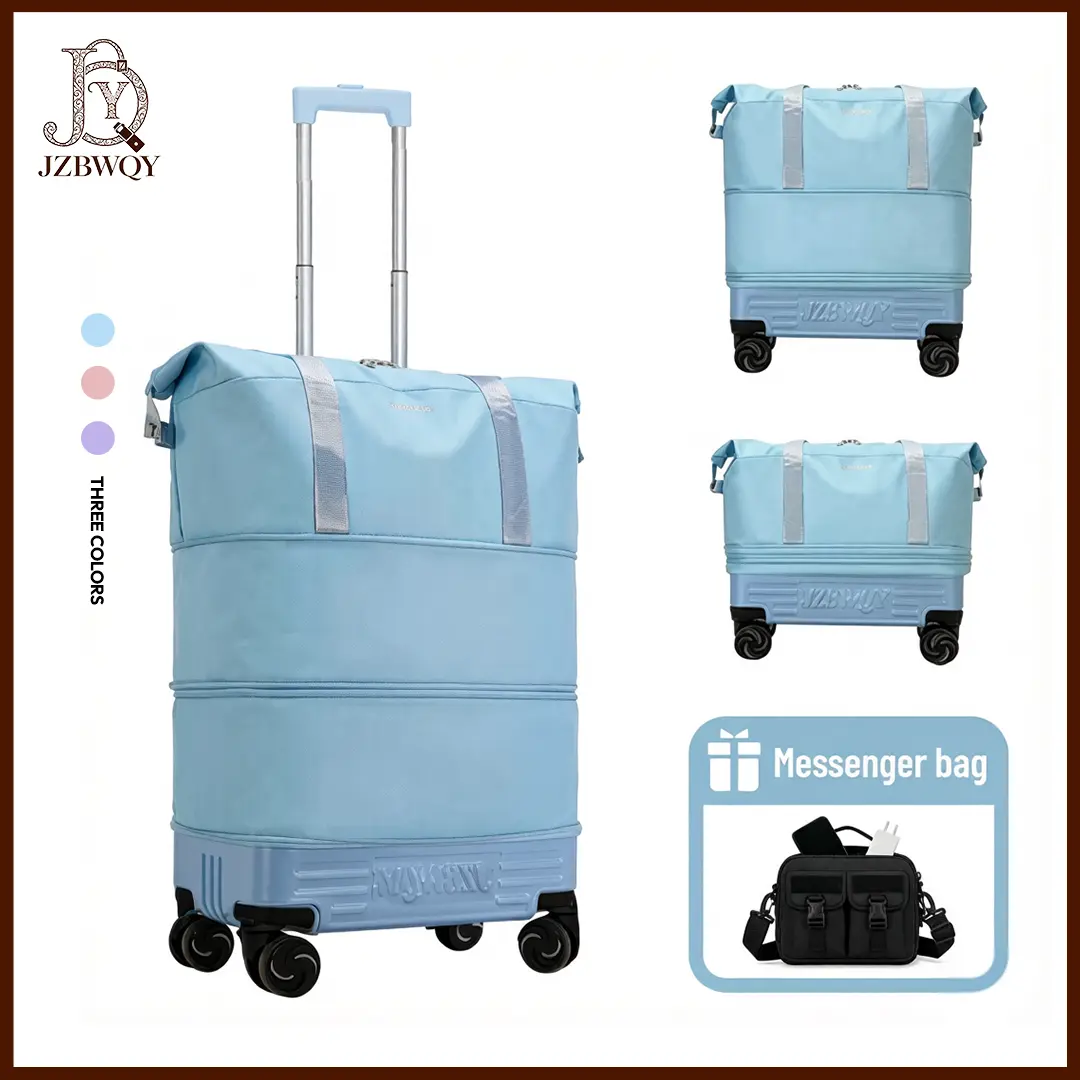 【With Accessory Bag】JZBWQY Foldable Expandable Travel Duffel Bag with Detachable Wheels Rolling Tote Bag with Pull Handle Multi-Purpose Duffle Bag for Travel & Moving