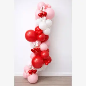 Luxury DIY Balloon Garland Kit Valentine Heart Balloon Wall Pink Red White Beginner Friendly for Festive Decor 76 Premium Balloons 6 Foil Hearts 3 Satin Bows 2 Wall Hooks