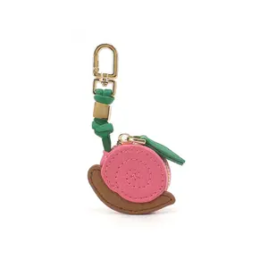 Women'S  Leather  snails Coin Purse Charm - Keychain with pink & Brown snails Design, Golden-Tone Hardware, Zipper Closure Creative animal-shaped bag charms
