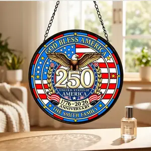 Personalized USA 250th Anniversary Acrylic Suncatcher Custom Family Name Window Hanging American Eagle Decor Heritage Keepsake Gift