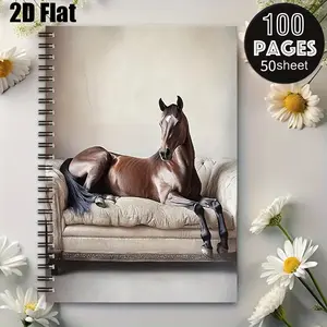 1 Spiral Notebook, 5.7x8.26 inch, Durable Binding, Equestrian Theme, Perfect for Daily Journaling, Travel Notes, Birthday Gift for Horse Lovers, Home Decor Enthusiasts, Christmas Present, Creative Writing, Office & School Supplies [2D] Flat
