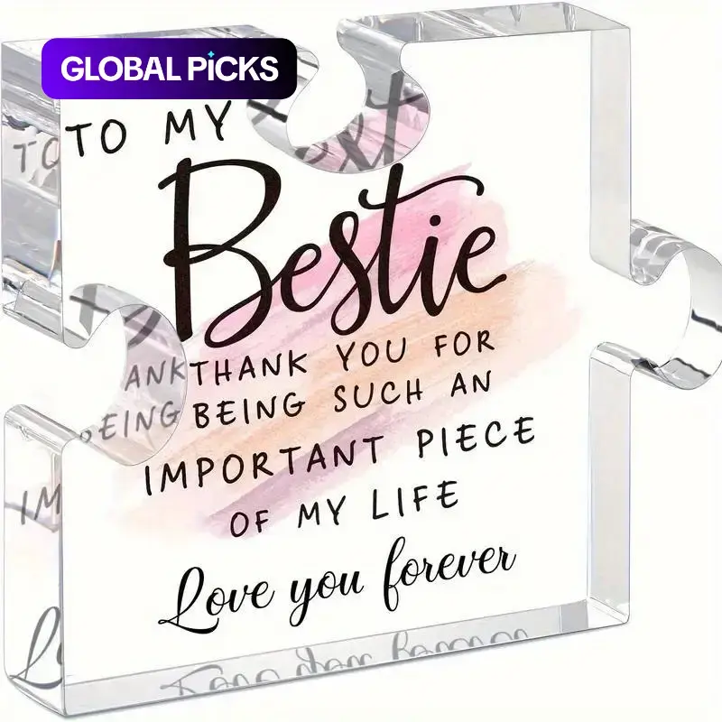 Acrylic Puzzle-Shaped Plaque Gift, 1-Count Letter Pattern Clear Acrylic Block, Love You Forever Keepsake for Sister and Bestie, Home Decor Gifts, Acrylic Plaque Sign #GLOBAL PICKS