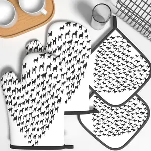 4pcs Heat Resistant Oven Mitts And Potholders Dog Silhouette Pattern Oven Mitts And Pot Holders Sets Suitable For Kitchen Decoration, Cooking, Grilling, Baking And Great Holiday Camping Picnics Gifts