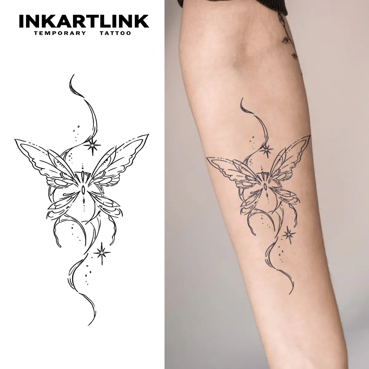 INKARTLINK Semi-Permanent Ephemeral Arm Tattoos - Long Lasting 1-2 Weeks, Waterproof, Realistic Butterfly Wing Design, 2 Sheets Single Item for Adults & All Skin Types, Arm Temporary Tattoos, Ephemeral Tattoos