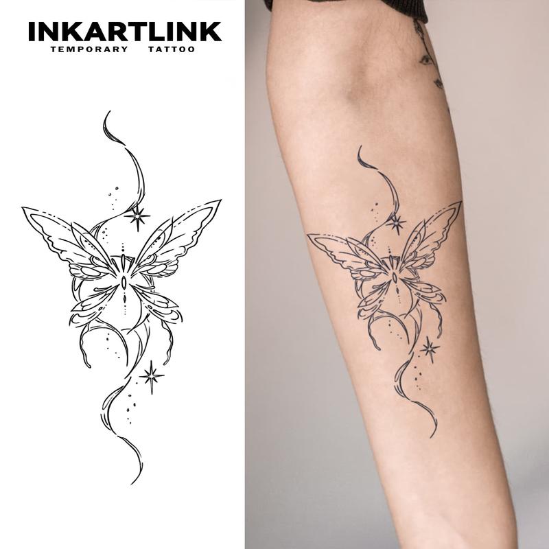 INKARTLINK Tattoo Tech, 2 Sheets Semi-Permanent Temporary Tattoos ,Butterfly Wing,Adult Art Design,Lasts 1-2 Weeks, Waterproof, Realistic Look, No Adhesive, No Reflection,For Man And Woman,Ideal for Swimming, Party