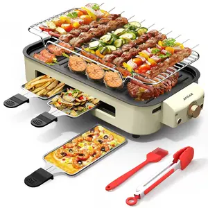 Indoor Smokeless Electric BBQ Grill，Non-Stick Cooking Removable Plate,5 adjustable temperatures,Dishwasher Safe,1500W,Kitchen Appliances, Household