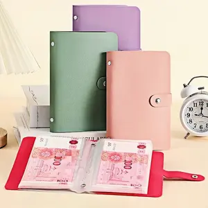 PU Material Money Saving Book, Holds Up to 100 Bills Stamps Cards, Large Capacity Cash Storage Notebook Includes 50 Sheets