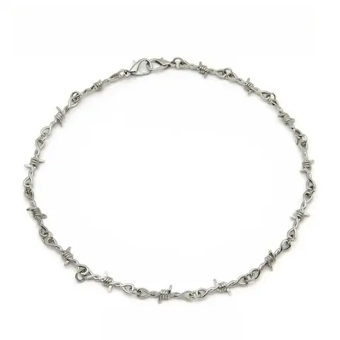 Gothic Barb Wire Short Choker Necklace - Silver-Tone Metal Alloy Chunky Thorn Chain Punk Necklaces, Bold Enough to Make a Statement, All-Match Emo Alt Jewelry, Leather-Jacket Fit Accessory for Men & Women, Birthday Gift Pairs with Tees, Jeans, Jackets