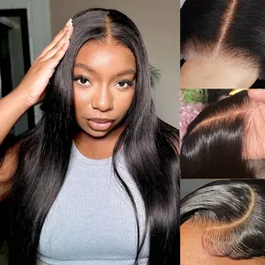 Glueless Wigs Human Hair Pre Plucked Pre Cut 180 Density 5x5 HD Lace Closure Wigs Human Hair Straight Wig for Beginners Natural Black 99J 4/27 Color