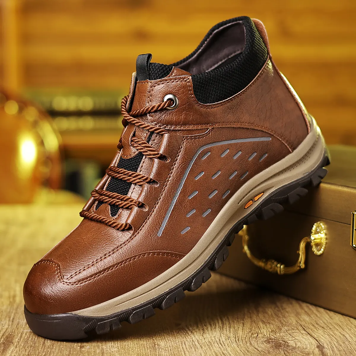 Men's Durable High‑Top Hiking Boots, Breathable Mesh Tongue, Non‑Slip Rugged Outsole, Synthetic Leather Upper for Outdoor Trekking & Daily Wear