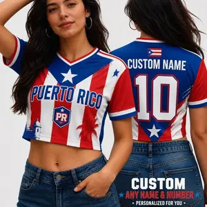 Custom Puerto Rico Soccer Crop Top Jersey, Personalized Soccer Jersey Crop Tee, Bachelorette Outfit, Festival Shirt, Football Fan
