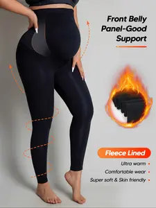 Women's Fleece Lined Maternity Leggings, Front Abdominal Support, Ultra Warm Soft Fabric, Tight-Fitting Fall & Winter Pregnancy Bottoms, Prenatal Maternity Clothing